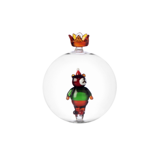 WOODLAND TALES - Christmas ball brown bear w/Christmas hat and crown