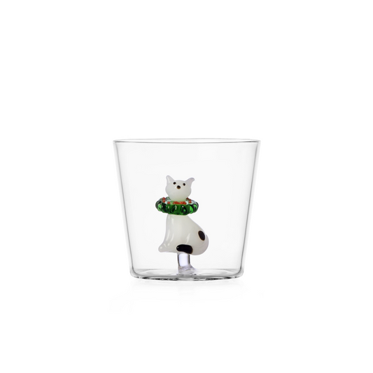 TABBY CAT CHRISTMAS EDITION - tumbler white cat w/green wreath