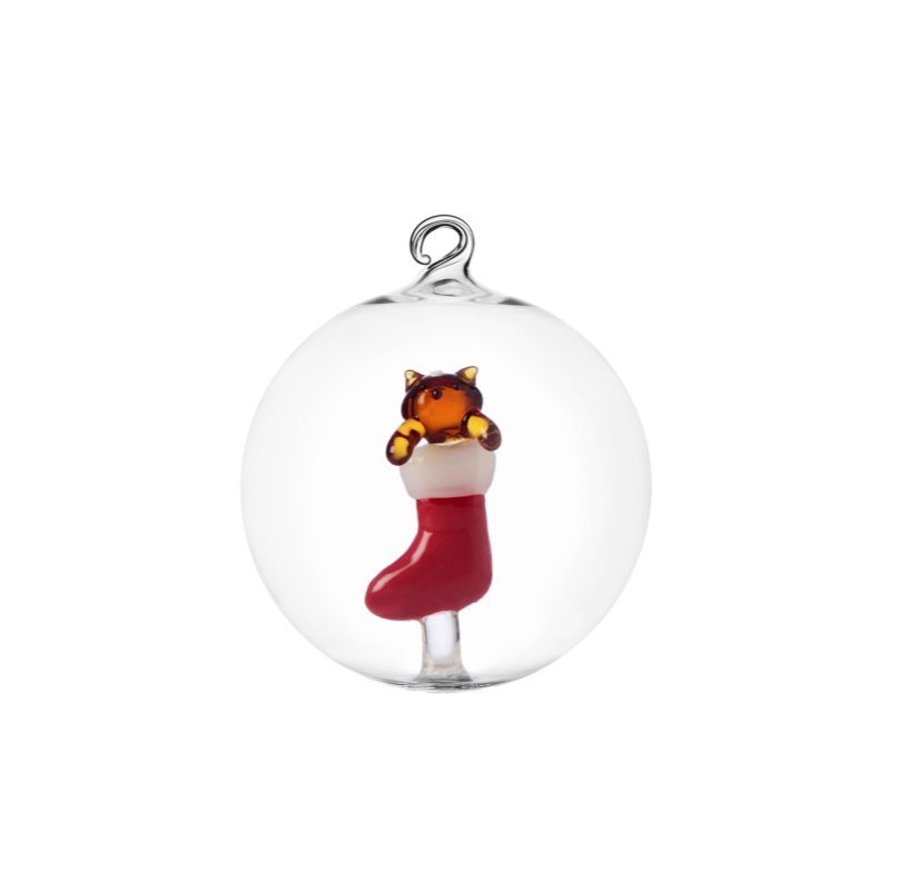 TABBY CAT CHRISTMAS EDITION - Christmas ball amber cat in red sock