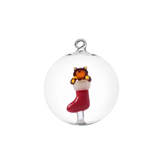 TABBY CAT CHRISTMAS EDITION - Christmas ball amber cat in red sock