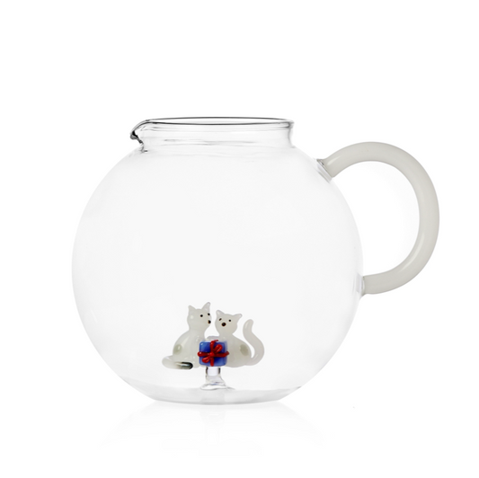 TABBY CAT CHRISTMAS EDITION - jug white cats w/light blue gift