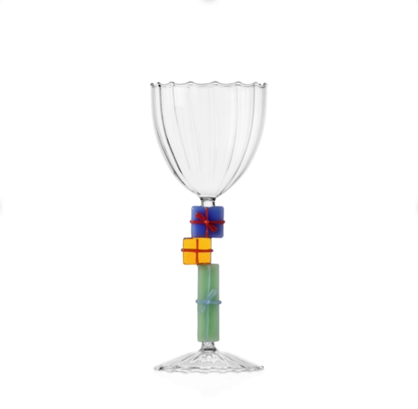 CHRISTMAS TALES - stemmed glass light blue amber green gifts