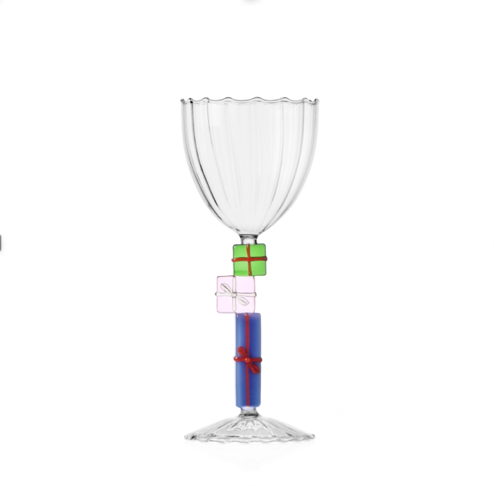 CHRISTMAS TALES - stemmed glass green pink light blue gifts