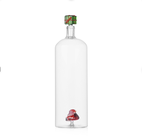 CHRISTMAS TALES - bottle Santa with sack inside green gift lid