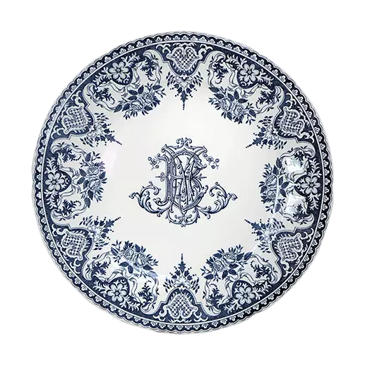 LES DEPAREILLEES BLUE - BOX OF 4 DINNER PLATES MONOGRAMME