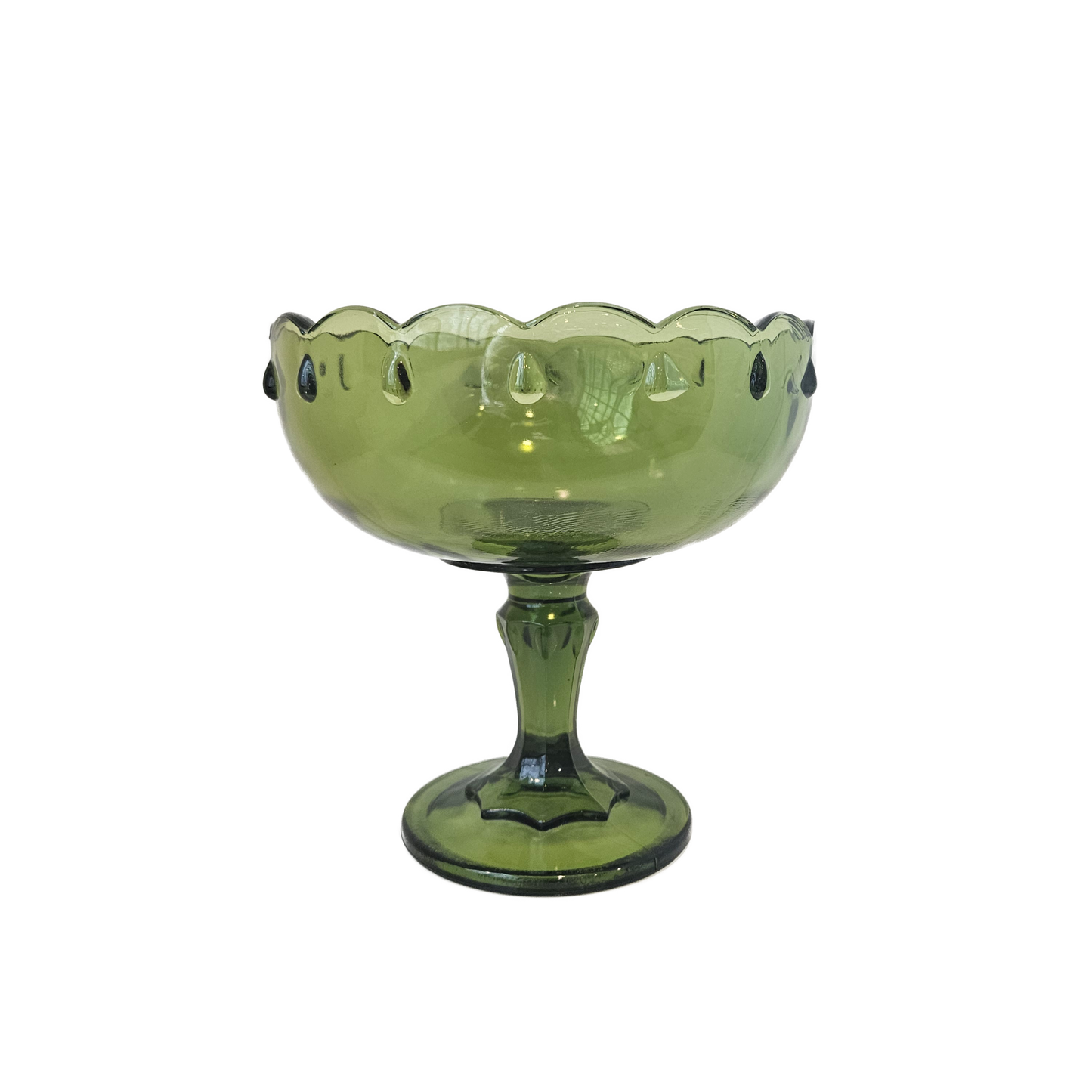 Footed green glass bowl
