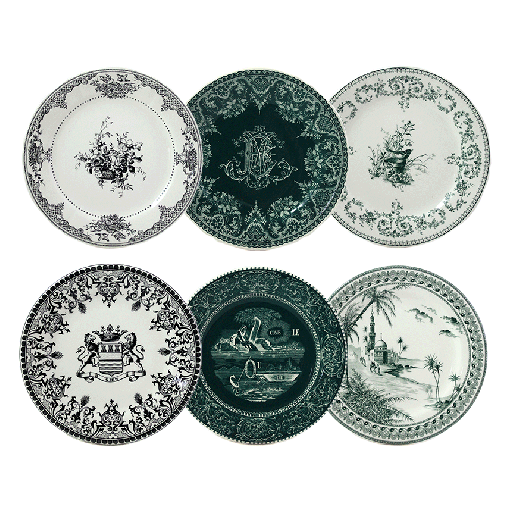 LES DEPAREILLEES GREEN - BOX OF 6 ASSORTED DESSERT PLATES