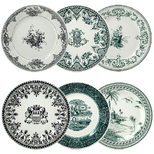 LES DEPAREILLEES GREEN - BOX OF 6 ASSORTED DINNER PLATES